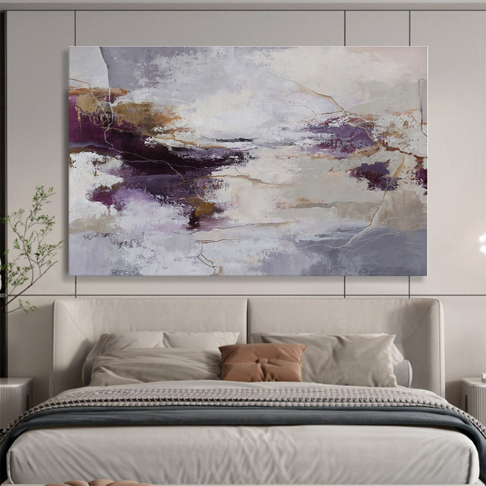 Hand Painted Art Purple, Gray & Gold Textured Abstract Painting On Canvas HPS115