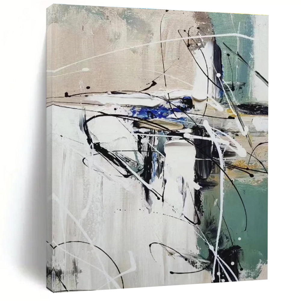 Acrylic Modern Art Paintings Black White Blue Dynamic Abstract Line Art PT343