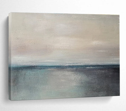 Minimalist Canvas Art Beige & Teal Abstract Coastal Art HPS184