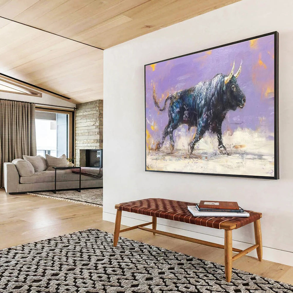 Huge Size Purple, Black, and Gold Abstract Bull Art HPS403