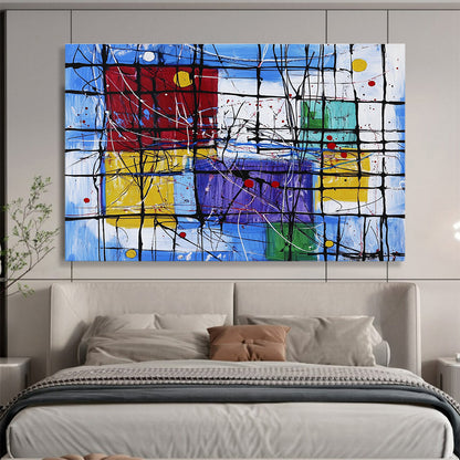 Modern Art Acrylic Multicolor (Blue, Red, Yellow, Purple) Geometric Abstract Painting HPS247