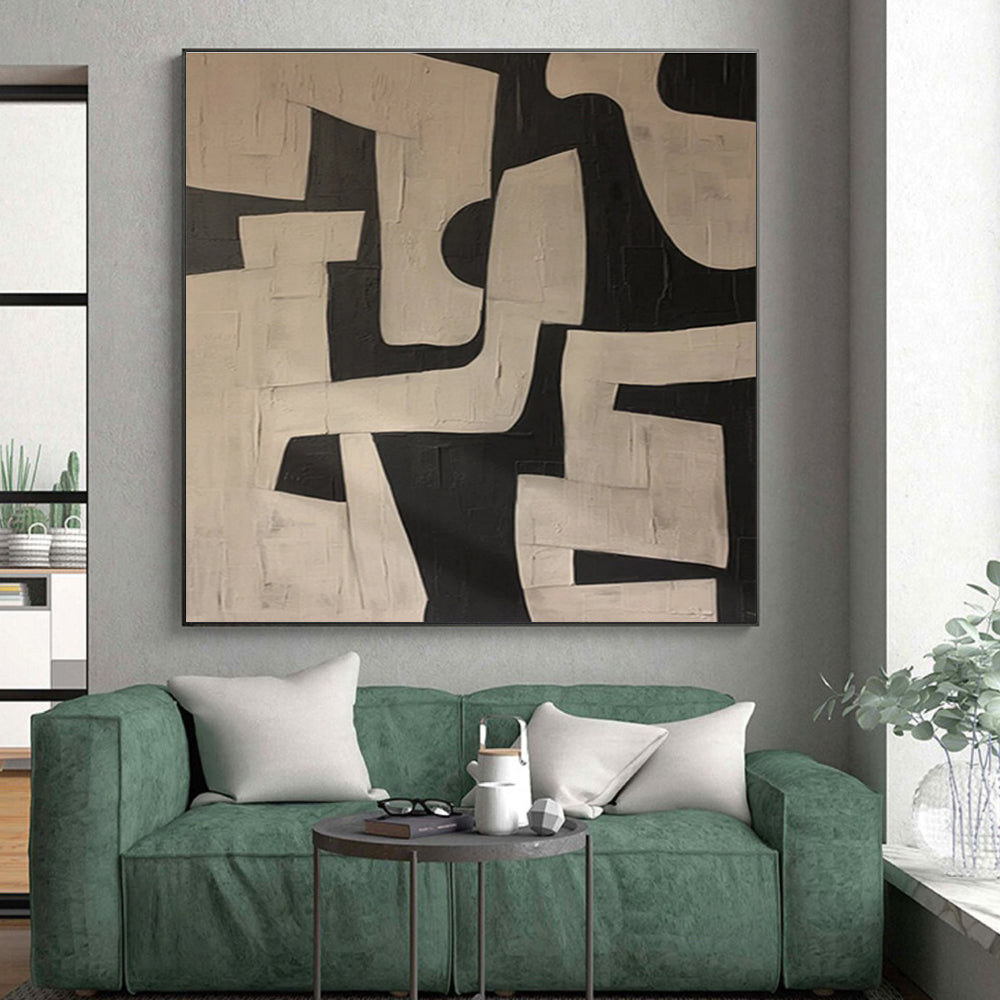 Large Contemporary Wall Art in Black and White Geometric Textures, Handmade Art PT316
