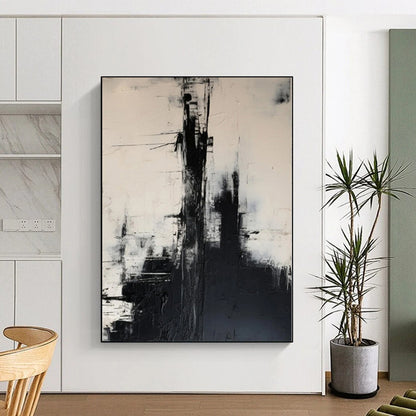 48x60 Black & White Textured Urban Abstract Painting On Canvas PT056