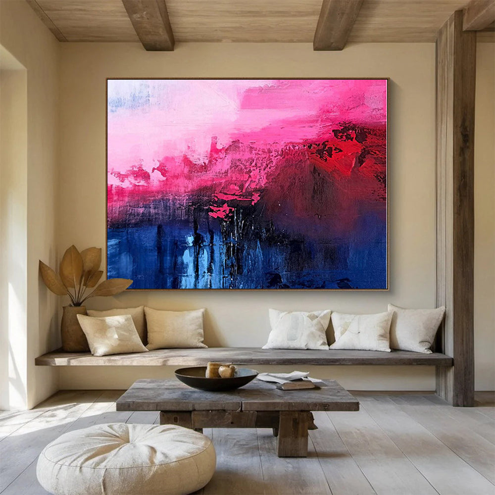 Acrylic Modern Art Paintings Pink, Red & Blue Dramatic Abstract On Canvas HPS067
