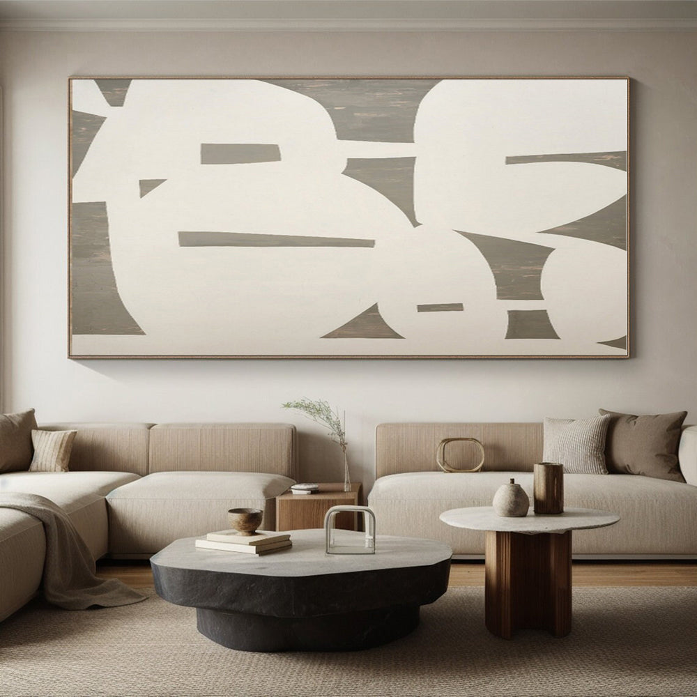 Large Contemporary Wall Art White and Gray Geometric Abstract Art PT639