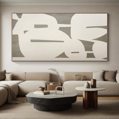 Large Contemporary Wall Art White and Gray Geometric Abstract Art PT639
