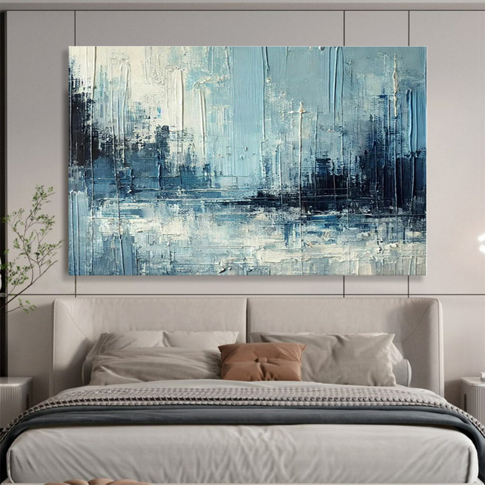 Cool Abstract Paintings Blue & Gray Textured Urban Abstract Painting On Canvas HPS094