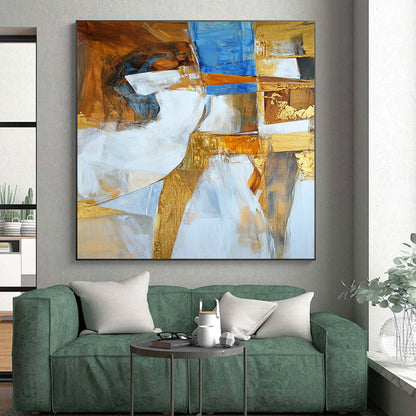 Original Large Abstract Paintings For Sale, Gold Blue White Abstract Textured Art PT162