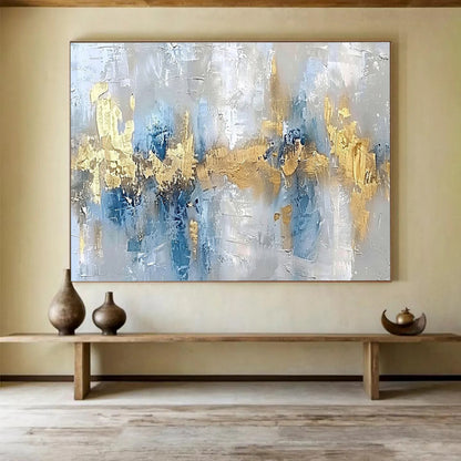 Hand Painted Art Gray, Blue & Gold Textured Abstract Art HPS193