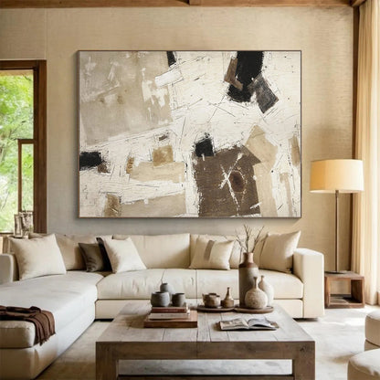 Unique Abstract Art in Beige, Brown, and Black Textured Shapes, Hand-Painted Acrylic Art PT320