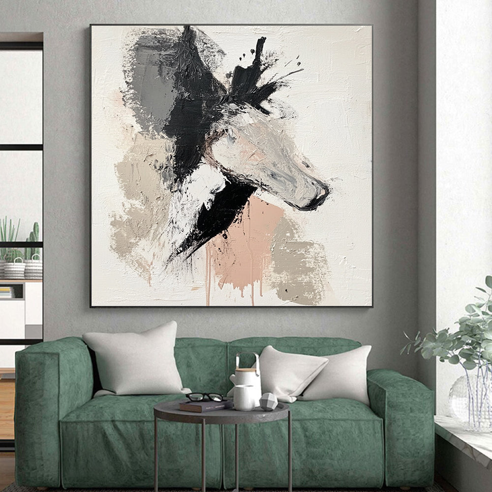 Black Gray Beige Pink Horse Abstract Art PT143