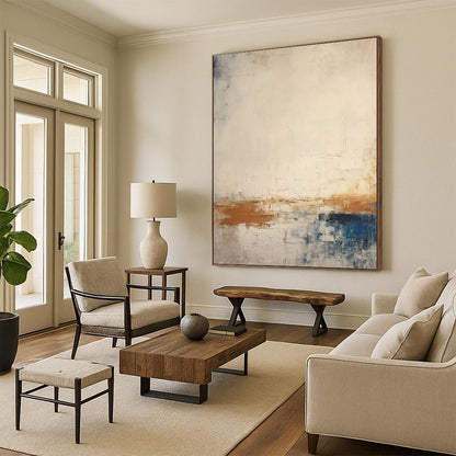 Hand-Painted Beige, Brown, and Blue Textured Abstract Art PT754