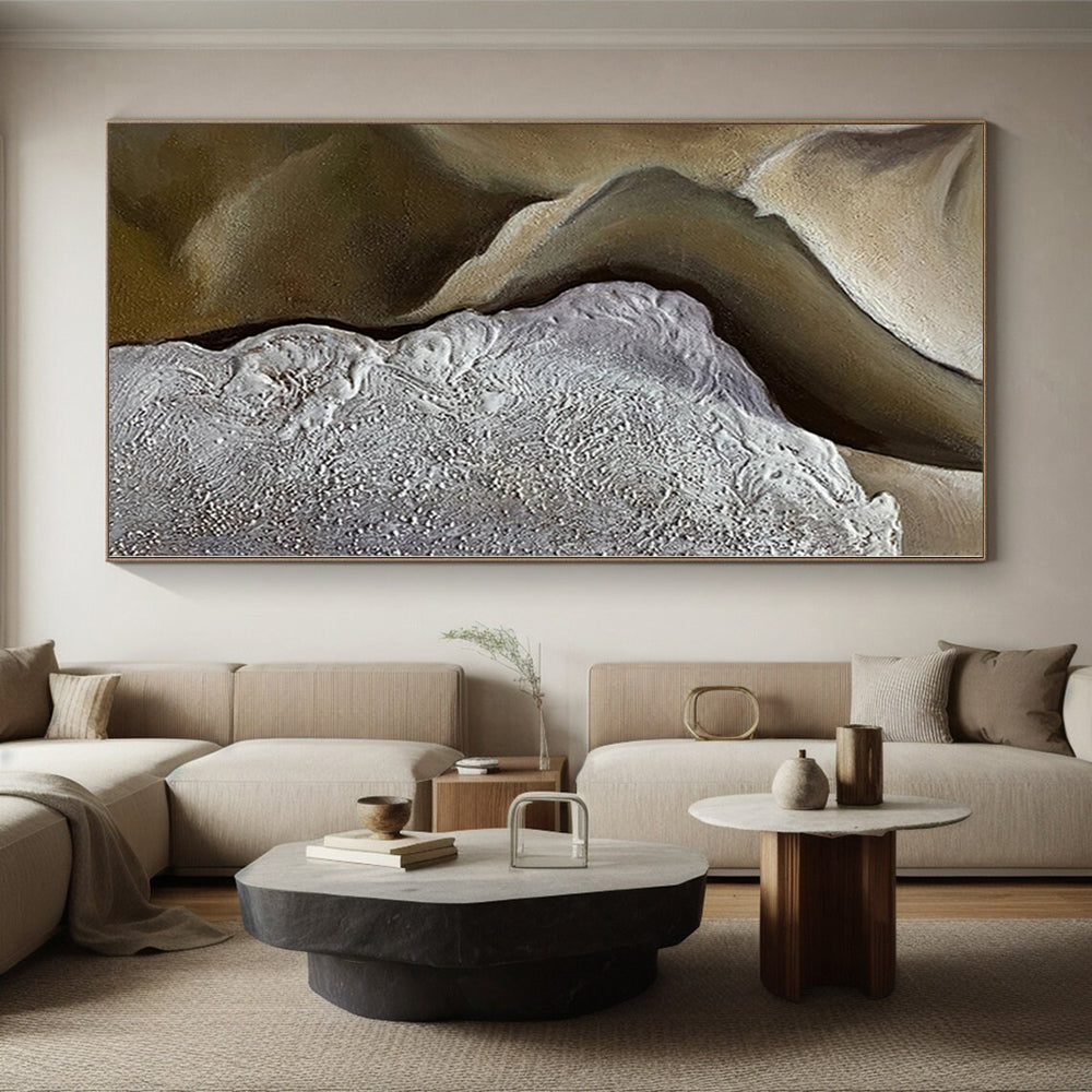 Large Size Abstract Painting with Beige and Gray Textured Forms, Large Painting In Living Room PT008