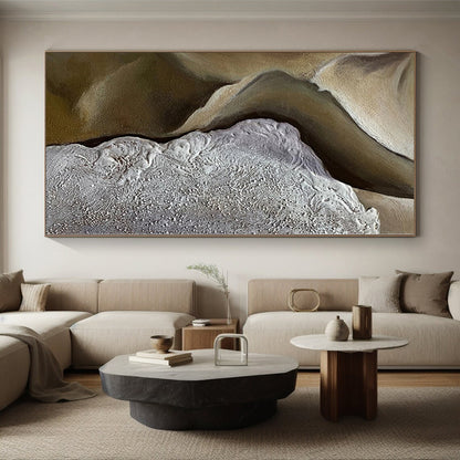 Large Size Abstract Painting with Beige and Gray Textured Forms, Large Painting In Living Room PT008