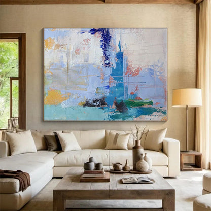 Oversized Abstract Wall Art Blue, Green, and Yellow Textured Abstract Art PT767