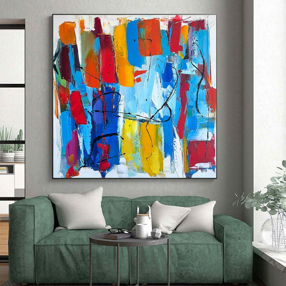 Hand-Painted Multicolor Abstract Energetic Composition, Acrylic Modern Art Paintings PT540