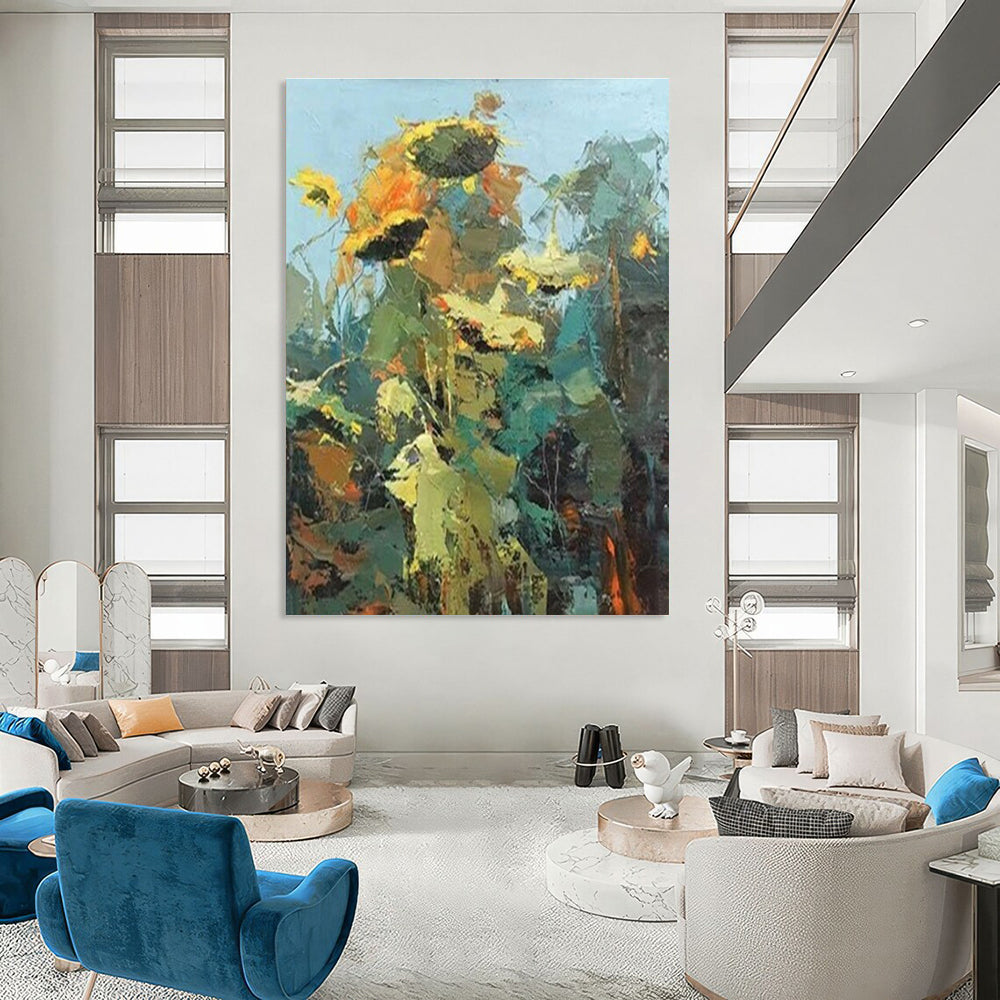 Buy Abstract Art Online Yellow, Green, and Orange Textured Abstract Floral Art DPS484