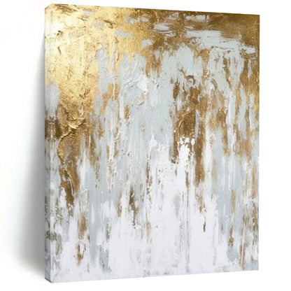 Hand-Painted Gold and White Textured Abstract Art PT666