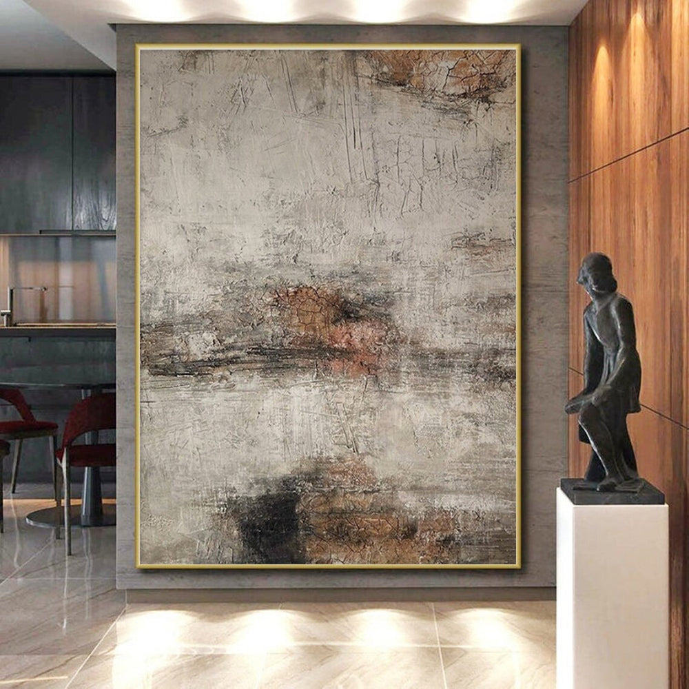 Large Contemporary Wall Art Gray and Brown Textured Abstract Art PT629