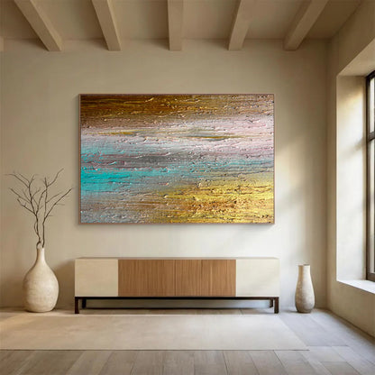 Gaint Canvas Art Gold, Teal, and Brown Textured Abstract Landscape Art HPS392
