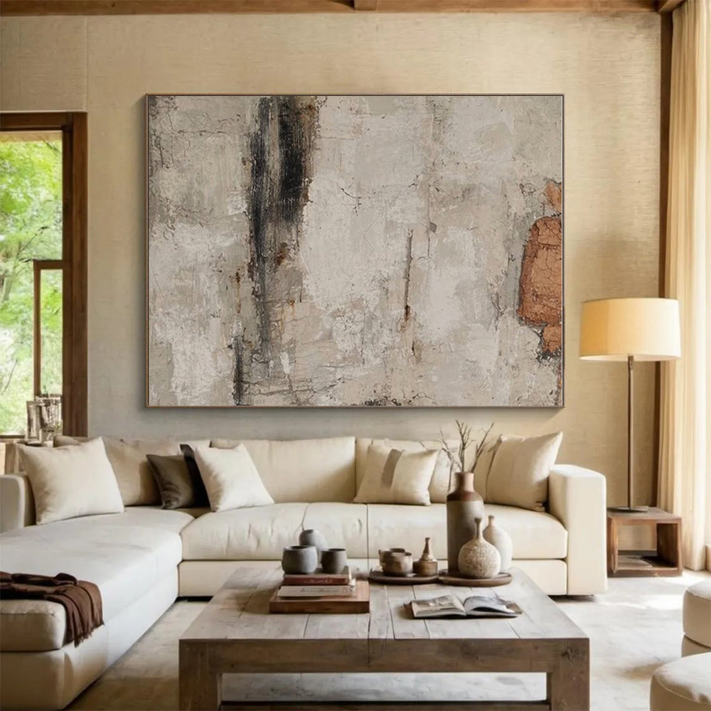 Hand-Painted Beige, Gray, and Brown Textured Abstract Art, Acrylic Modern Art Painting PT301