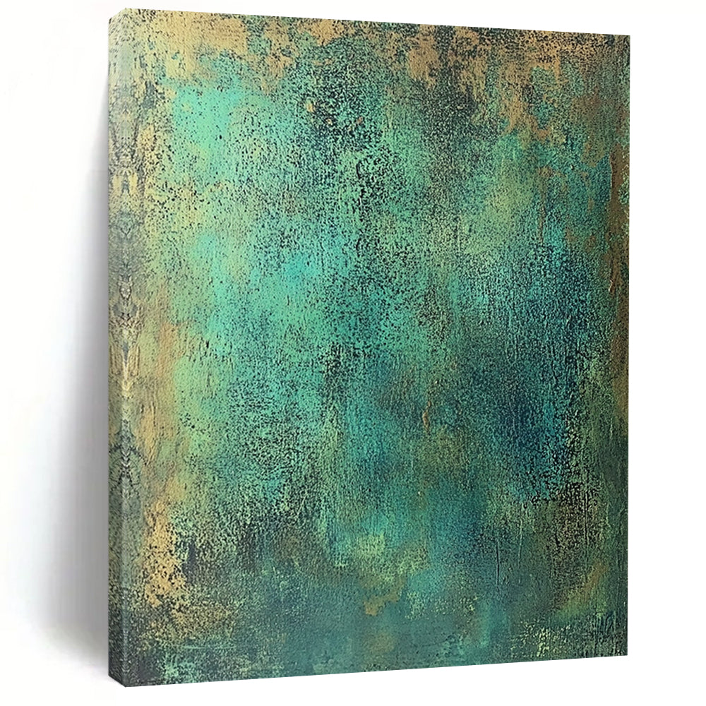 Modern Large Abstract Canvas Painting, Teal Gold Abstract Textured Art PT177