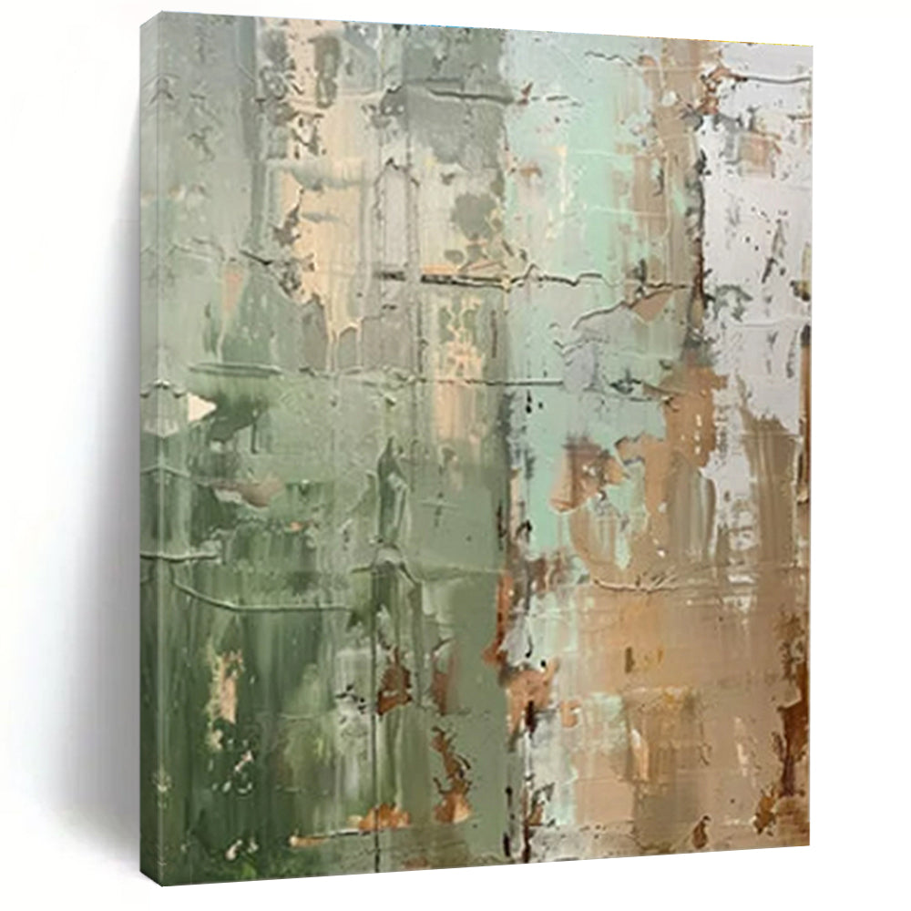 Handmade Art - Green, Beige & Gray Textured Abstract Art with Layered Details PT595