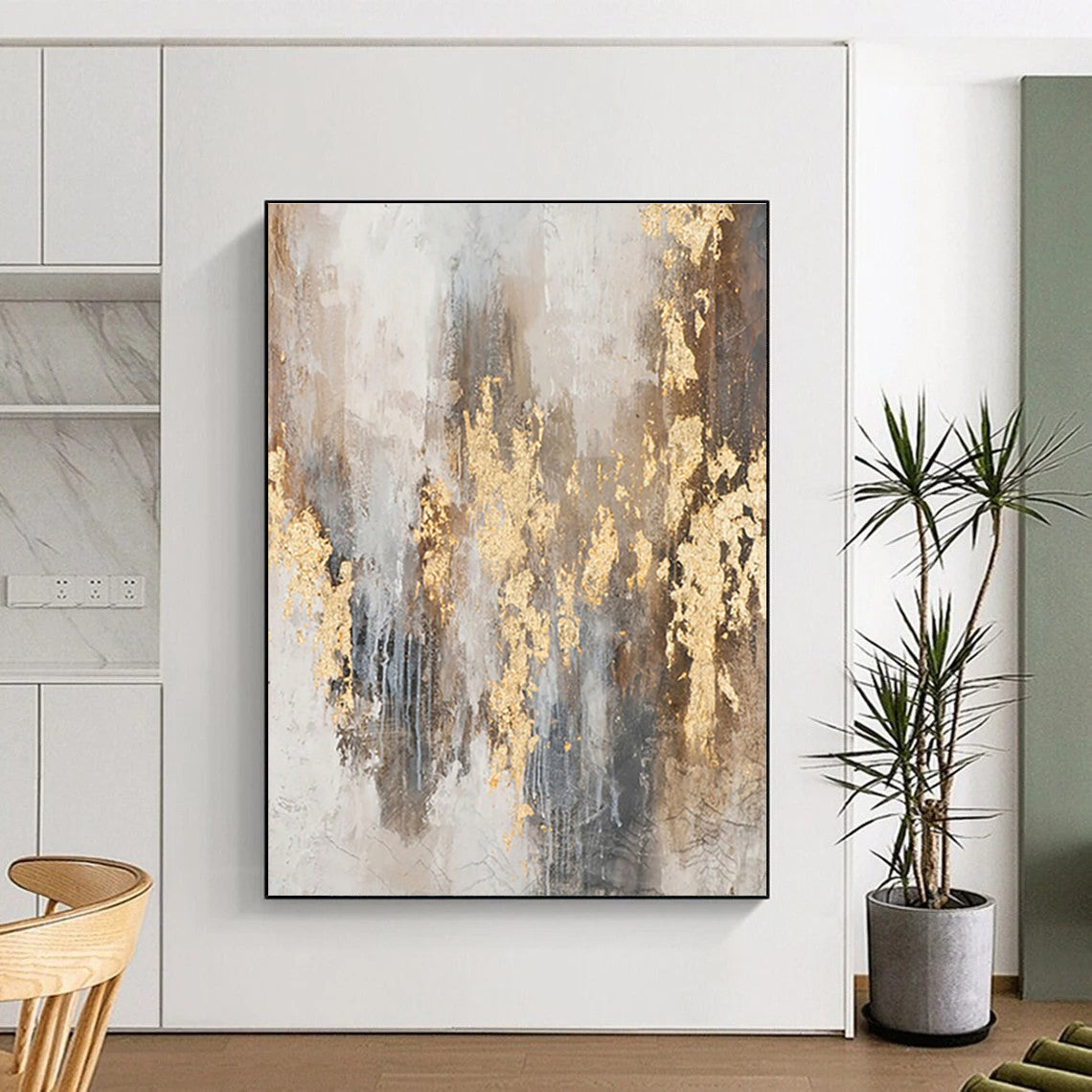 Oversized Abstract Wall Art Gray Gold Textured Abstract Art PT503