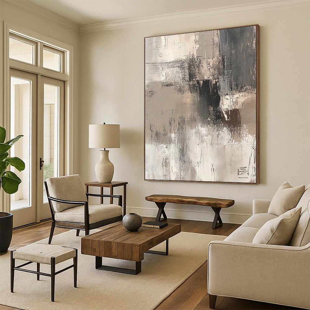 Abstract Canvas Wall Art Large, Gray Beige Black Abstract Textured Art PT175