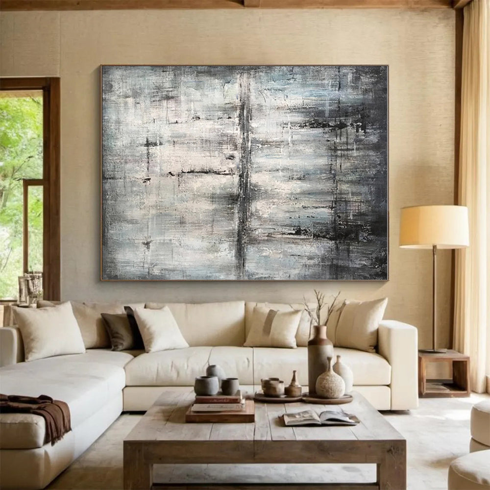 Hand Painted Art Gray Black Textured Abstract Art PT391