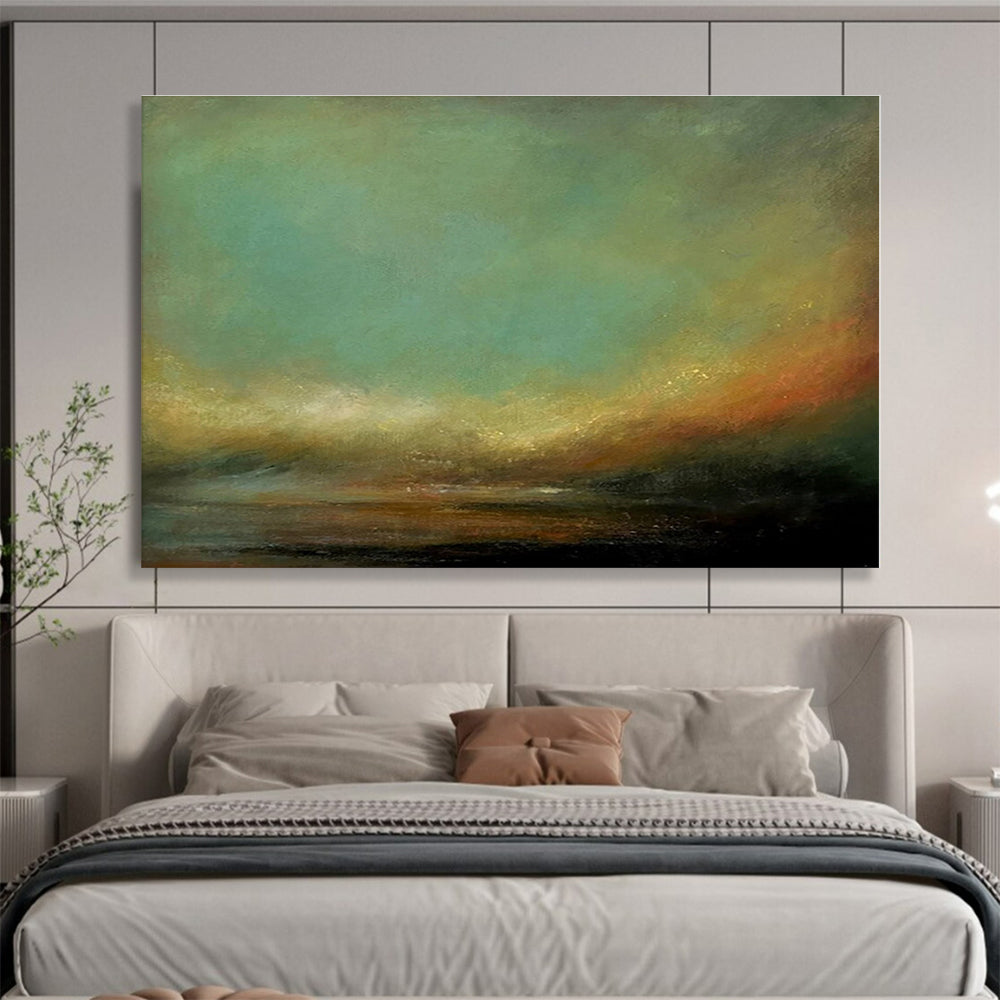 Hand-Painted Teal & Earthy Tones Landscape Abstract Painting On Canvas HPS140