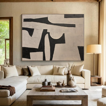 Cool Abstract Paintings in Black and White Geometric Shapes, Hand-Painted Acrylic Art PT300