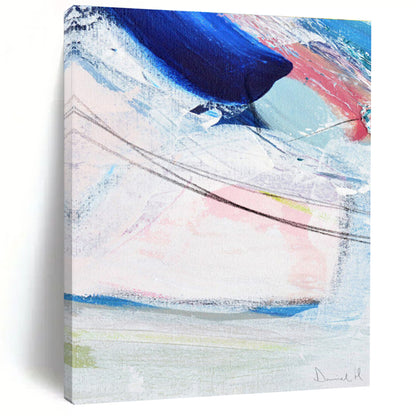 Acrylic Modern Art Paintings in Blue, Pink, White, and Grey Abstract Brushstrokes PT236