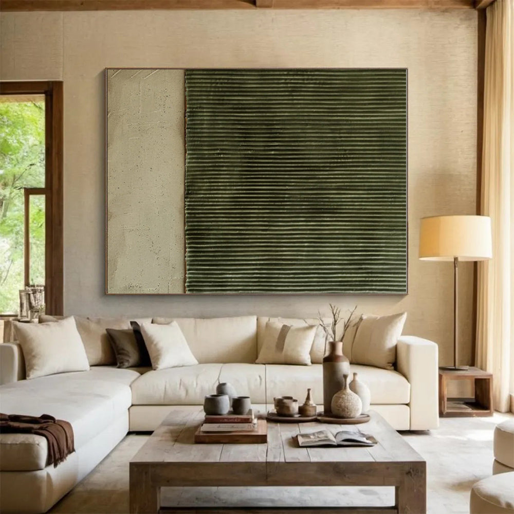 Minimalist Canvas Art Green Beige Textured Abstract Art PT354
