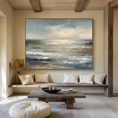 Paintings For House Gray and Beige Abstract Seaside Landscape Art HPS350