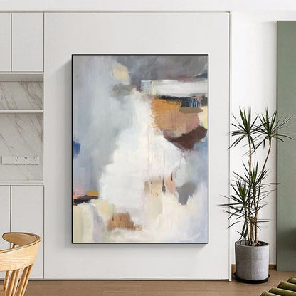 Unique Abstract Art in Soft Gray, White, and Beige Tones, Modern Art Acrylic PT004
