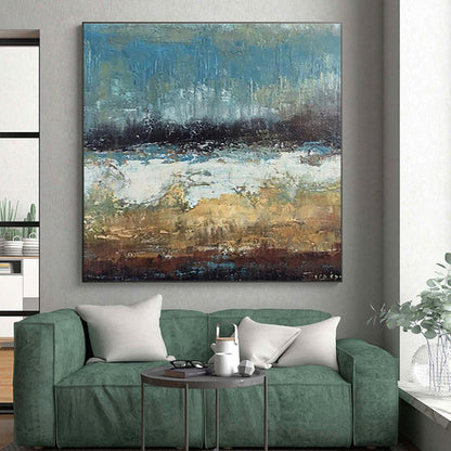 Hand Painted Art Blue Brown Abstract Landscape Acrylic Painting PT441
