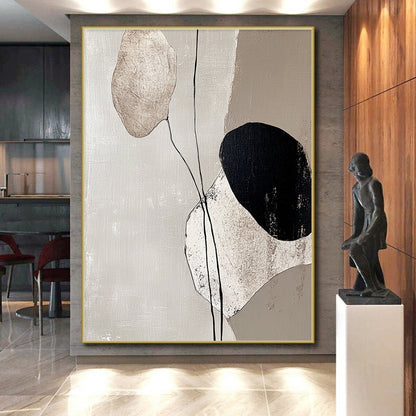 Large Abstract Art For Sale, Beige Black White Abstract Minimalist Geometric Art PT174