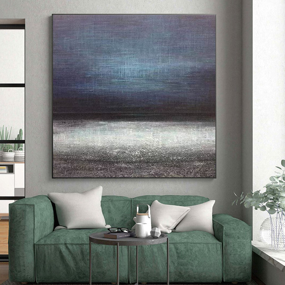 Minimalist Canvas Art in Blue and Grey Abstract Gradient Landscape PT253
