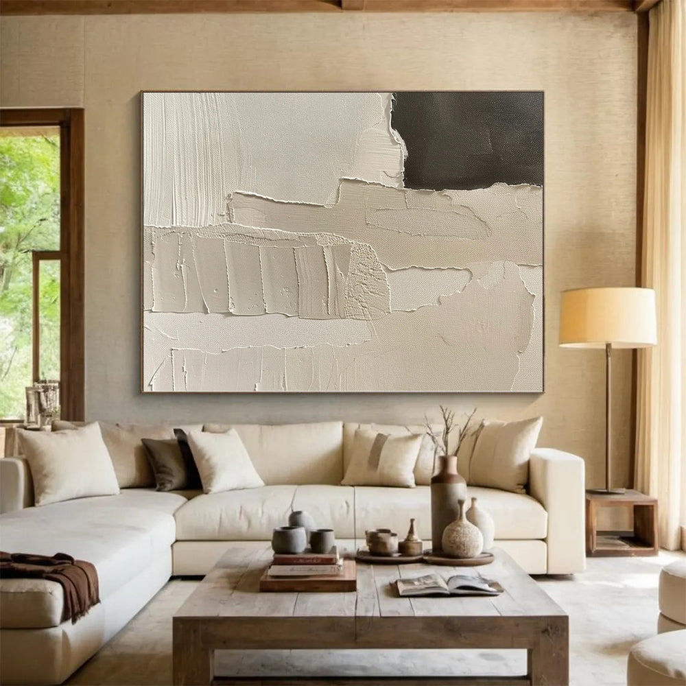 Large Size White & Black Textured Abstract Painting On Canvas PT028