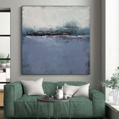 Hand-Painted Blue & Gray Textured Seascape Abstract Painting On Canvas PT051