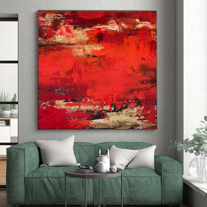 Hand-Painted Red Beige Abstract Textured Acrylic Art PT455