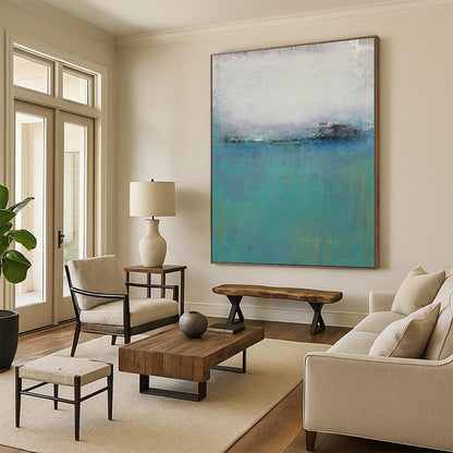 Modern Art Acrylic Teal Textured Abstract Painting On Canvas PT049