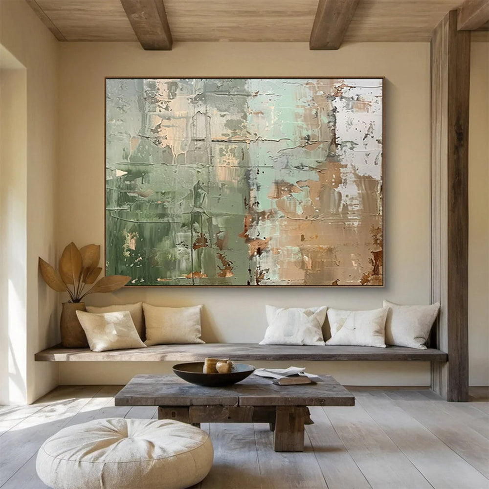 Modern Art Acrylic Green & Beige Abstract Textured Art HPS214