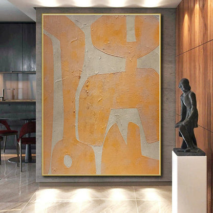 Hand-Painted Orange & Beige Geometric Abstract Painting On Canvas PT021