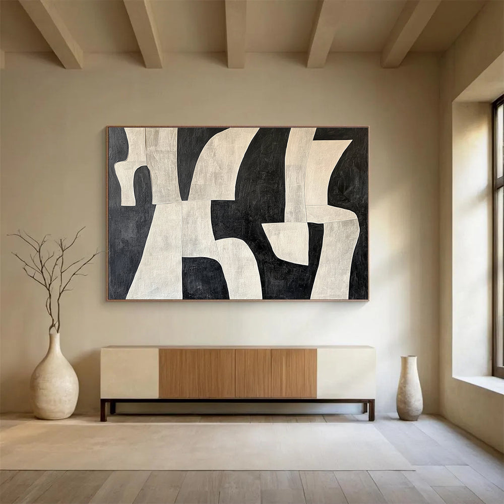 Large Size Black & White Geometric Abstract Acrylic Painting HPS244
