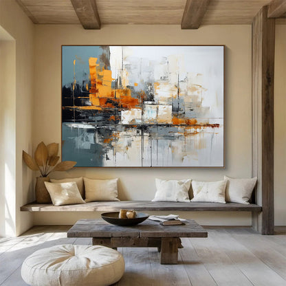 Large Size Orange, Gray & White Abstract Urban Landscape Art HPS164