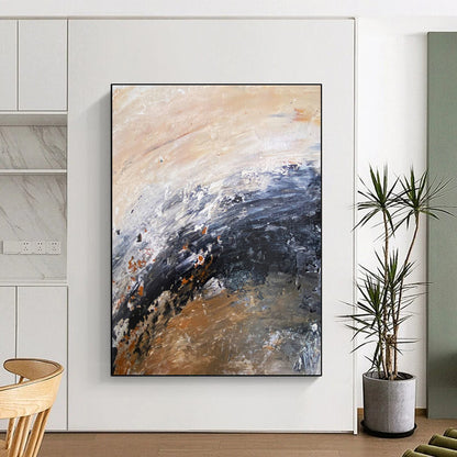 Handmade Art in Black, White, Brown, and Orange Textural Abstract Curves Painting On Canvas PT277