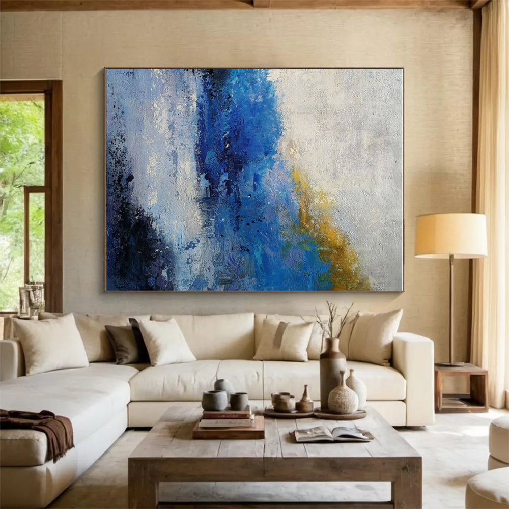 Large Size Blue Yellow White Abstract Landscape Art PT423