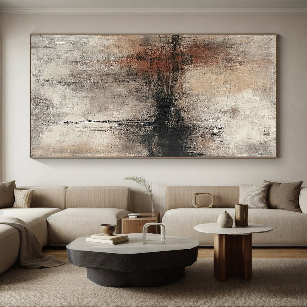Large Abstract Painting For Living Room, Beige Gray Black Abstract Textured Art PT131